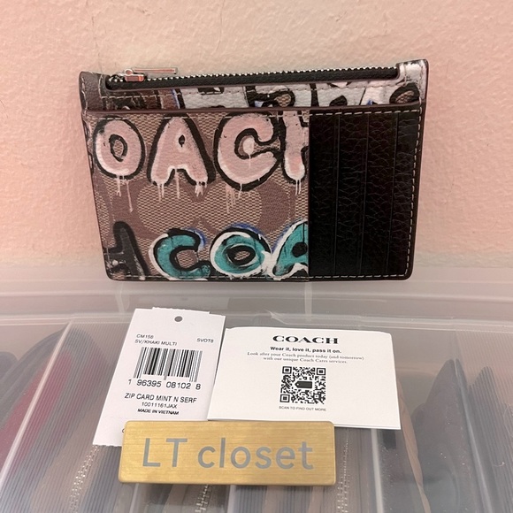 NWT coach Coach X Mint + Serf Zip Card Case In Signature Canvas CM158 - Picture 4 of 5